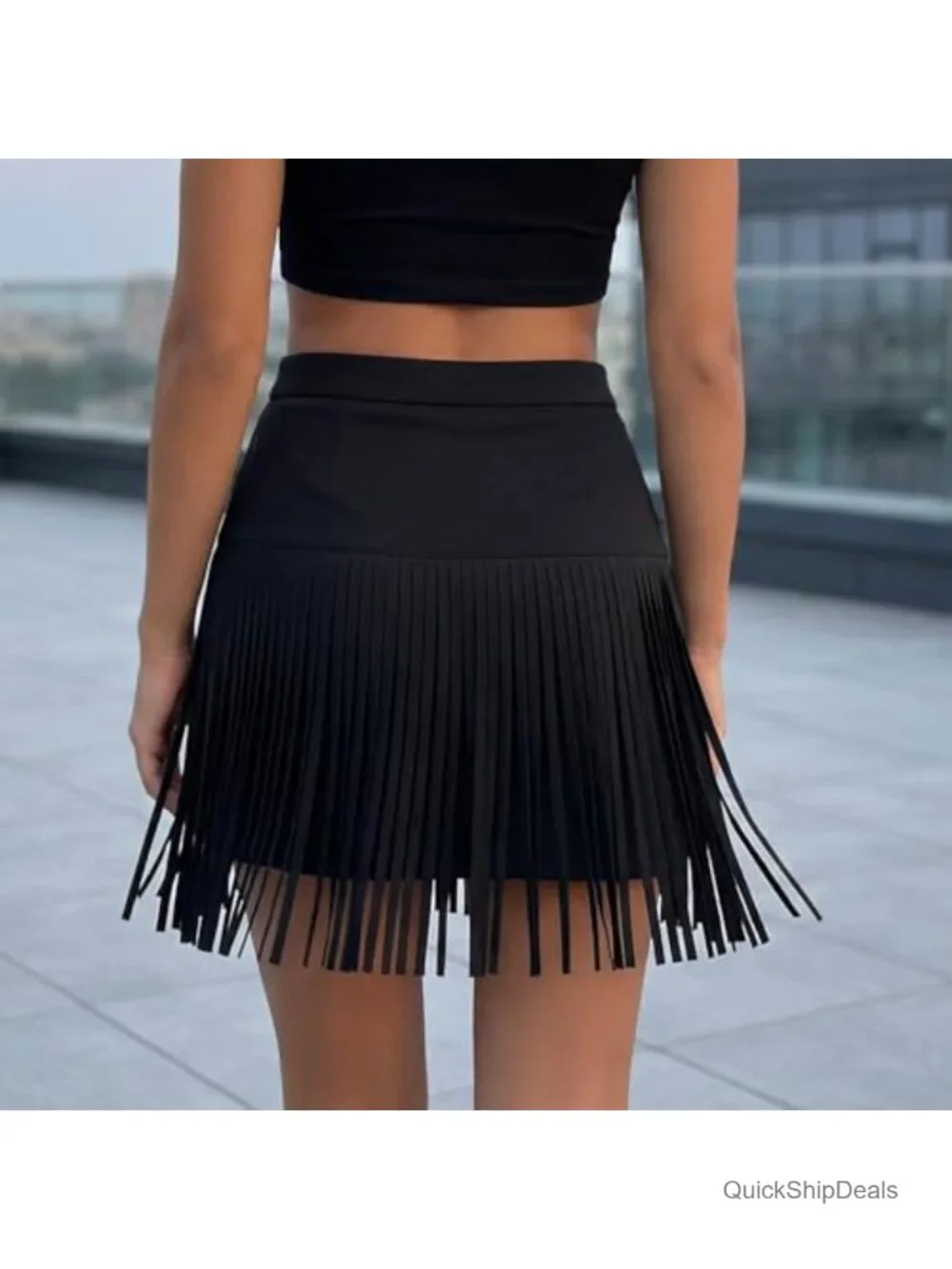 Fringe Cowgirl Mini Skirt High Waisted A Line Faux Suede Party Skirt